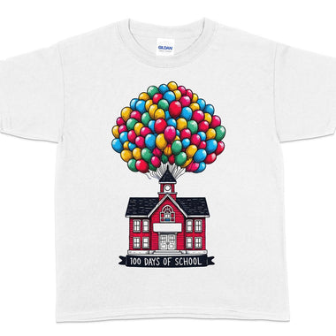 100 Days of School Up Schoolhouse with Balloons DTF Heat Press Transfer