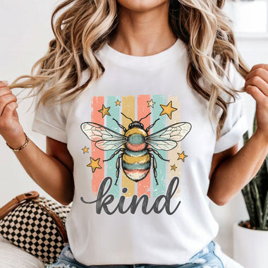 Bee Kind with bee and stripes DTF Transfer