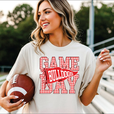 Bulldogs Red Gingham Game Day DTF Transfer