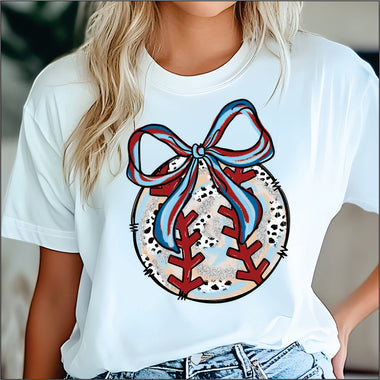 Baseball Glitter w Bow DTF Transfer