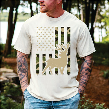 Camo Deer Flag DTF Transfer