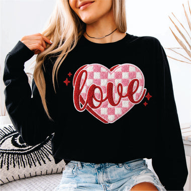 Faux Yarn Checkered Love Heart