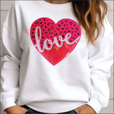 Pink Love Heart Sequin and Leopard Chenille Patch