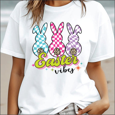 Easter Vibes Checkered Bunnies DTF Transfer