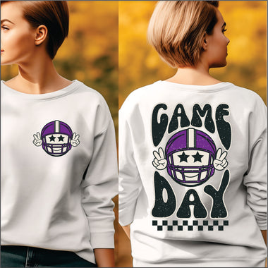 Game Day Football Team Colors Purple front and back Transfer