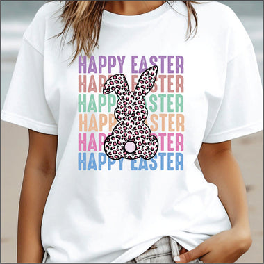 Happy Easter words with Leopard Bunny DTF Transfer