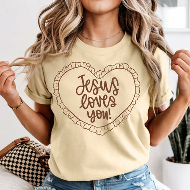 Jesus Loves You brown DTF Transfer