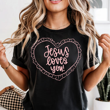 Jesus Loves You pink DTF Transfer