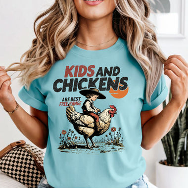 Kid and Chickens are Best Free Range DTF Transfer