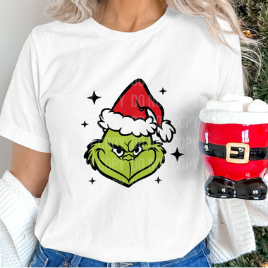 Mean Green Guy face with Santa hat DTF Transfer