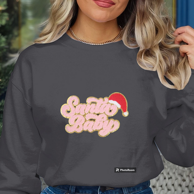 Santa Baby Pink words with Gold outline Chenille Patch