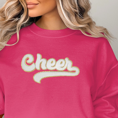 Cheer White w Gold Trim Chenille Patch