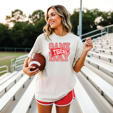 Tigers Red Gingham Game Day DTF Transfer