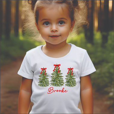 Custom Three Trees with Red Bows and Name DTF Transfer