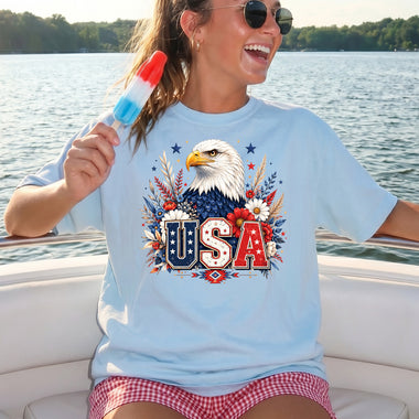 Boho Patriotic Floral Eagle USA DTF Transfer