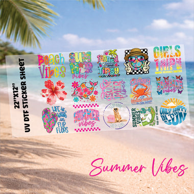 UV DTF Summer Vibes Sticker Sheet 22"x12"
