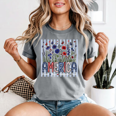 America Floral Stripes white print