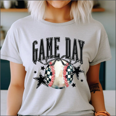 Baseball Gameday with black stars DTF Transfer