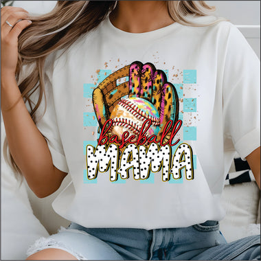 Baseball Mama Blue Check DTF Transfer