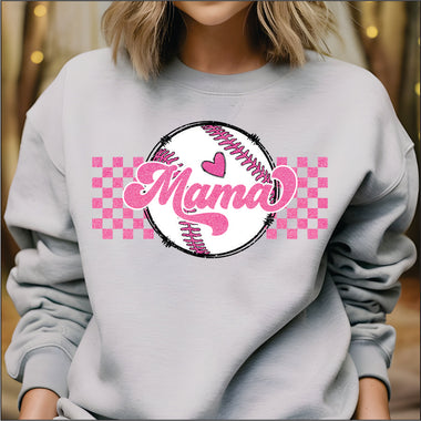 Baseball Mama Pink Check DTF Transfer
