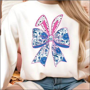 Blue Floral Bow w Ears DTF Transfer