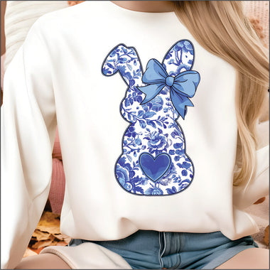 Blue Floral Bunny DTF Transfer