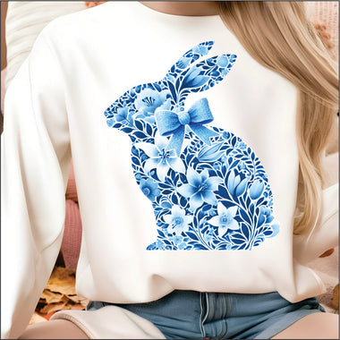 Blue Floral Bunny Sitting DTF Transfer