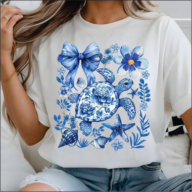 Blue Floral Sea Turtle DTF Transfer