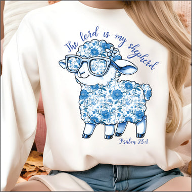 Blue Floral Lamb DTF Transfer
