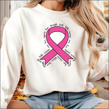 Breast Cancer Ribbon w Words DTF Transfer