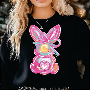 Brushstroke Bunny w Heart Tail DTF Transfer