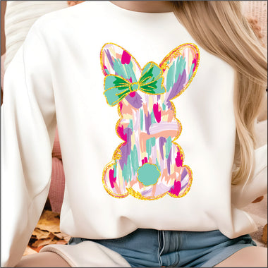Brushstroke Bunny Aqua Bow DTF transfer