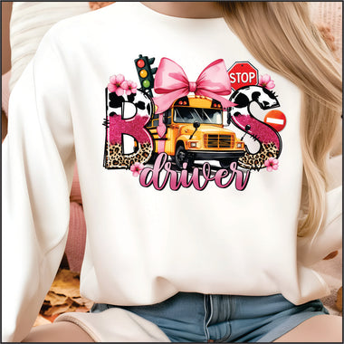Bus Driver Pink Bow DTF Transfer