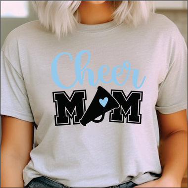 Cheer Mom with Megaphone and Heart Light Blue DTF Transfer