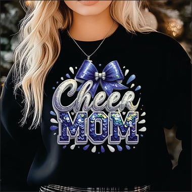 Cheer Mom Sequin Bow Navy DTF Transfer