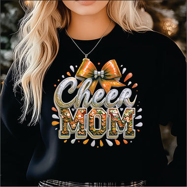 Cheer Mom Sequin Bow Orange DTF Transfer