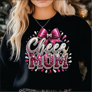Cheer Mom Sequin Bow Pink DTF Transfer