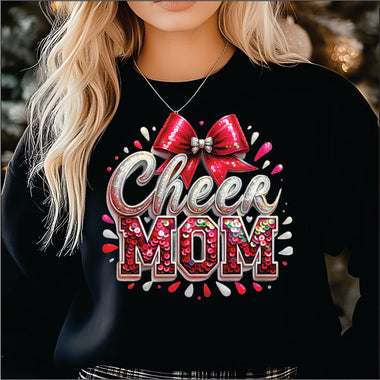Cheer Mom Sequin Bow Red DTF Transfer
