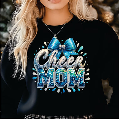 Cheer Mom Sequin Bow Teal DTF Transfer