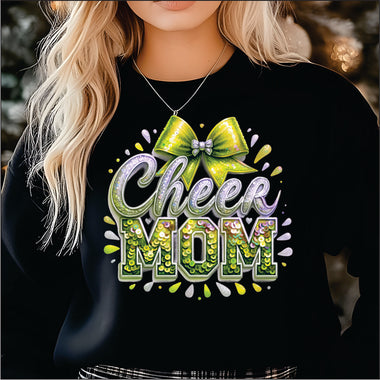 Cheer Mom Sequin Bow Bright Yellow DTF Transfer