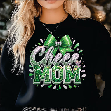 Cheer Mom Sequin Bow Green DTF Transfer
