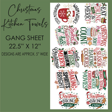 Christmas Kitchen Towel Gang Sheet 22.5" x 12"