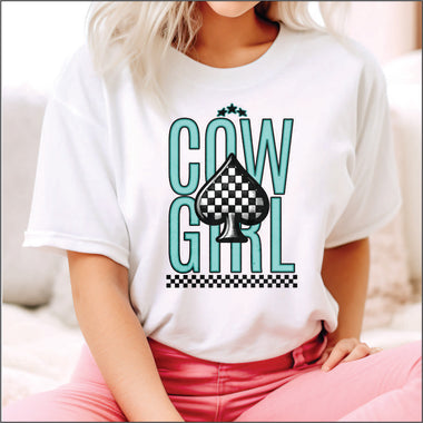 Cow Girl Checkered Spade DTF Transfer