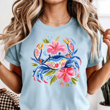 Blue Floral Crab DTF Transfer