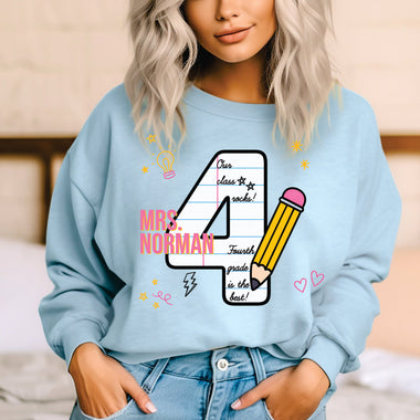 Custom Paper Number Fourth Grade Teacher DTF Transfer