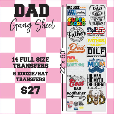 Dad Gang Sheet 22" X 60" DTF Transfers