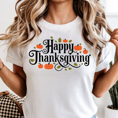 Happy Thanksgiving With Pumpkins DTF Transfer DTF Heat Press Transfer from Sweet Tee Transfers