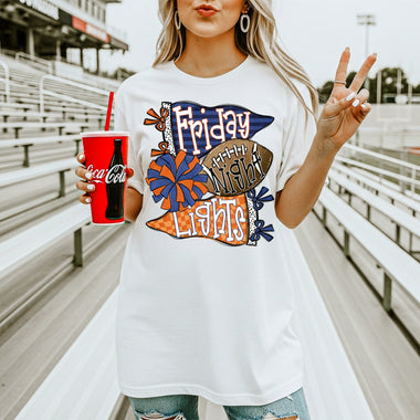 Friday Night Lights Navy and Orange DTF Transfer DTF Heat Press Transfer from Sweet Tee Transfers
