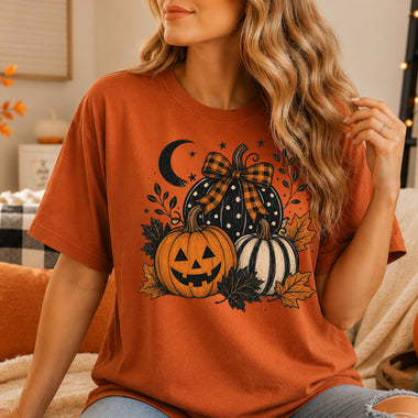 Retro Preppy Fall Pumpkin Halloween Jack O Lantern DTF Transfer DTF Heat Press Transfer from Sweet Tee Transfers