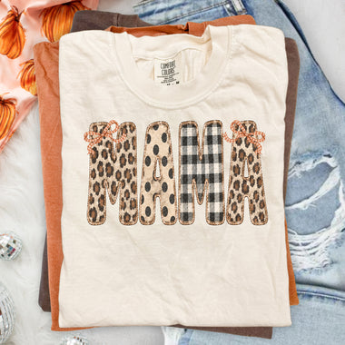 MAMA Fall Leopard Plaid Bow DTF Transfer DTF Heat Press Transfer from Sweet Tee Transfers